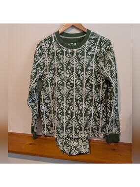 Pact Organic Cotton Pajama Set Green Tree Print Womens Small Lounge Set